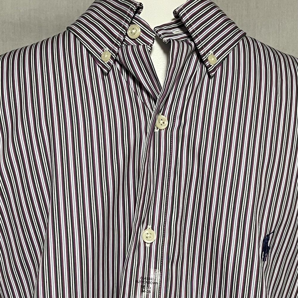 Ralph Lauren Men's Classic Button Down Dress Shirt Purple Green Stripe Sz 16 1/2